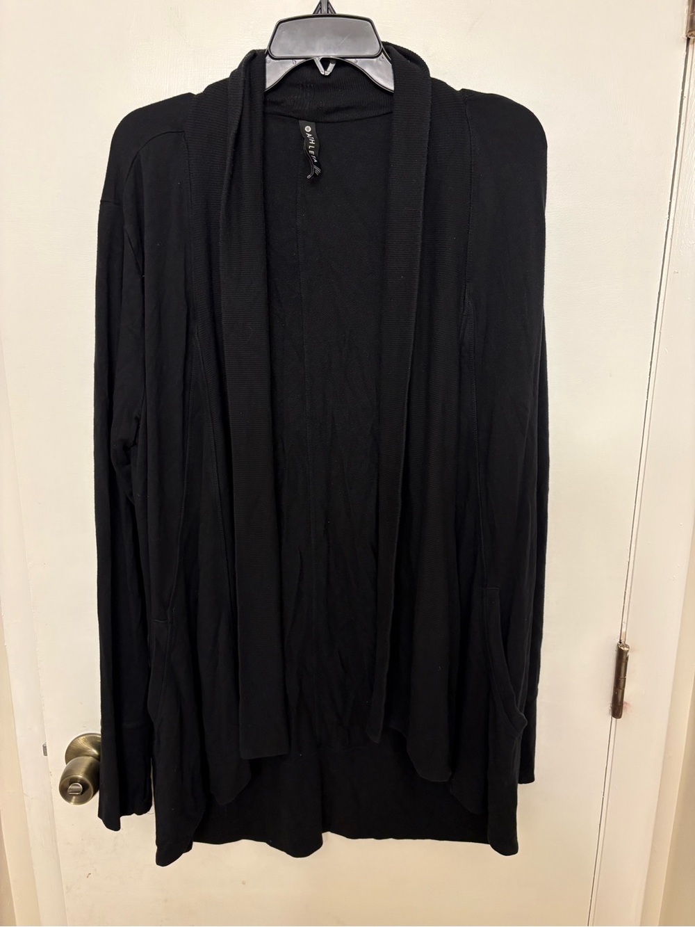 Athleta Pranayama Restore Wrap Cardigan Black Open Front Nirvana Knit Pockets L